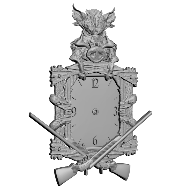 картинка Часы с кабаном и ружьями P3-169 3D-STL.COM