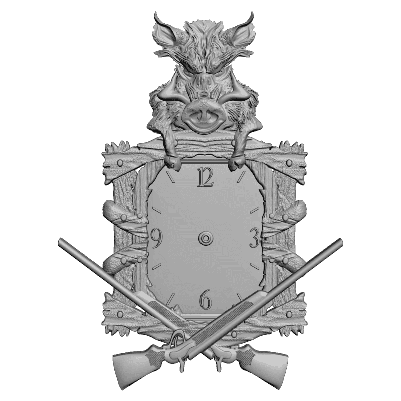 картинка Часы с кабаном и ружьями P3-169 3D-STL.COM