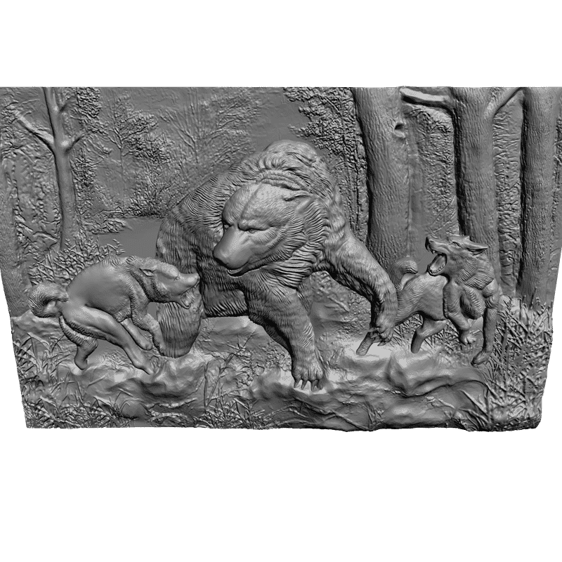 картинка Медведь и собаки D12-056 3D-STL.COM