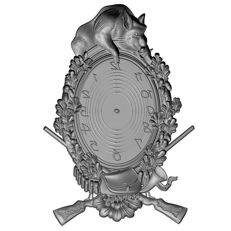 картинка Часы с кабаном и ружьями P3-170 3D-STL.COM