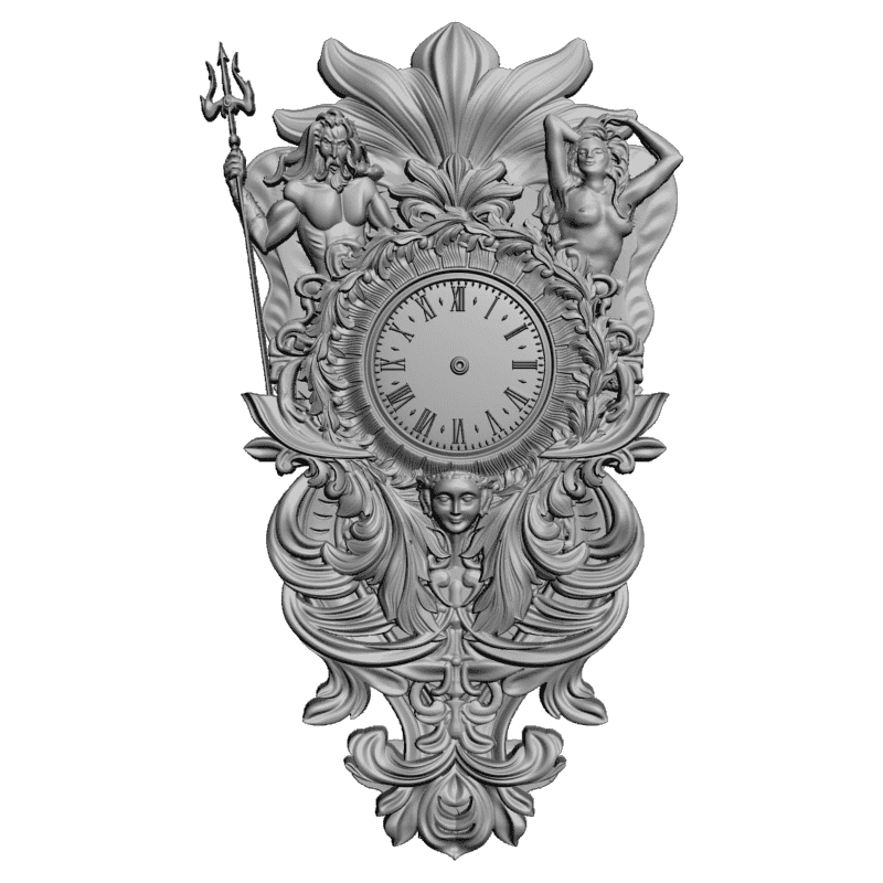 картинка Часы с Нептуном и русалкой P3-137 3D-STL.COM