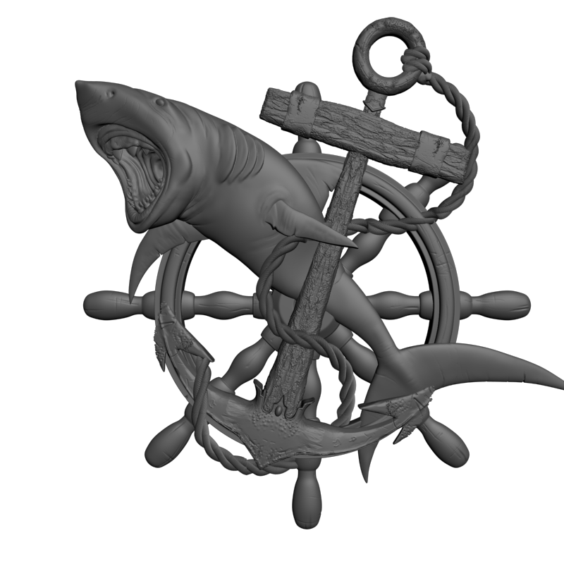 картинка Якорь с акулой и штурвалом P4-382 3D-STL.COM