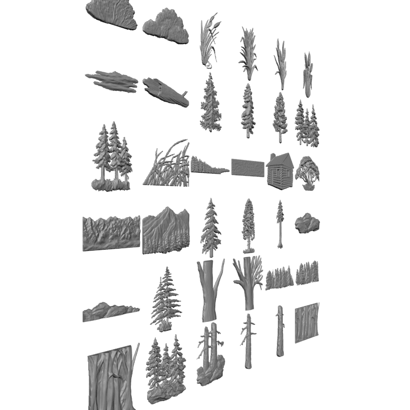 картинка Набор. Деревья и камыш F4-075 3D-STL.COM