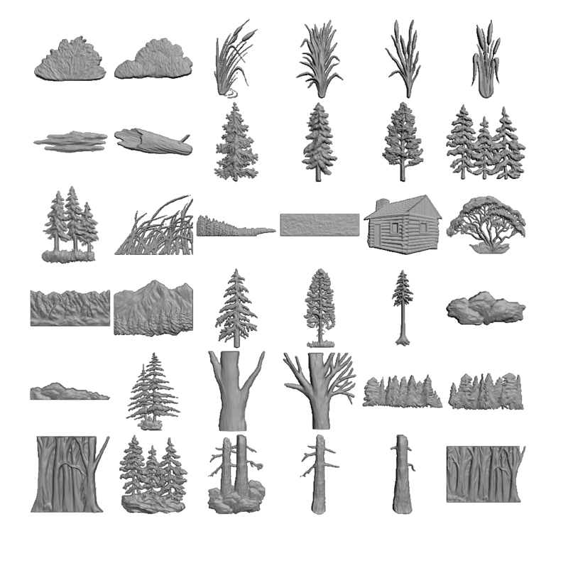 картинка Набор. Деревья и камыш F4-075 3D-STL.COM