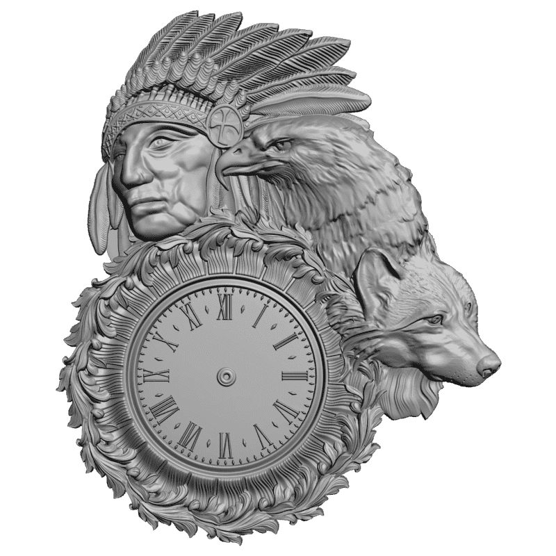картинка Часы с индейцем P3-129 3D-STL.COM