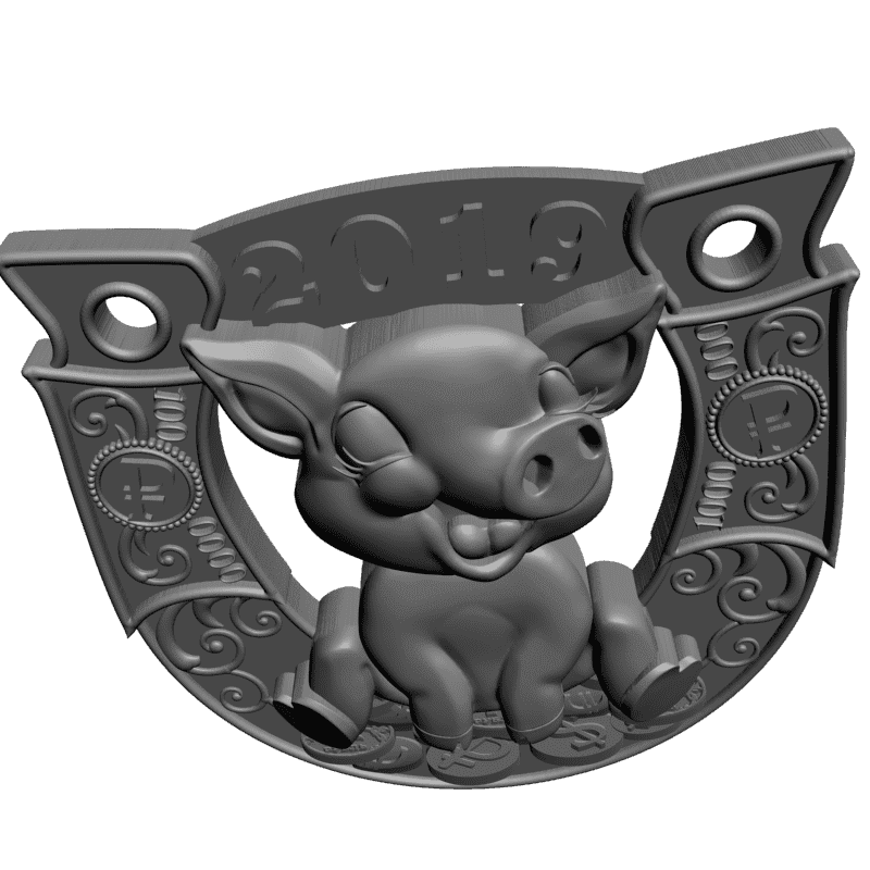 картинка Поросёнок с подковой 2019 P4-216 3D-STL.COM