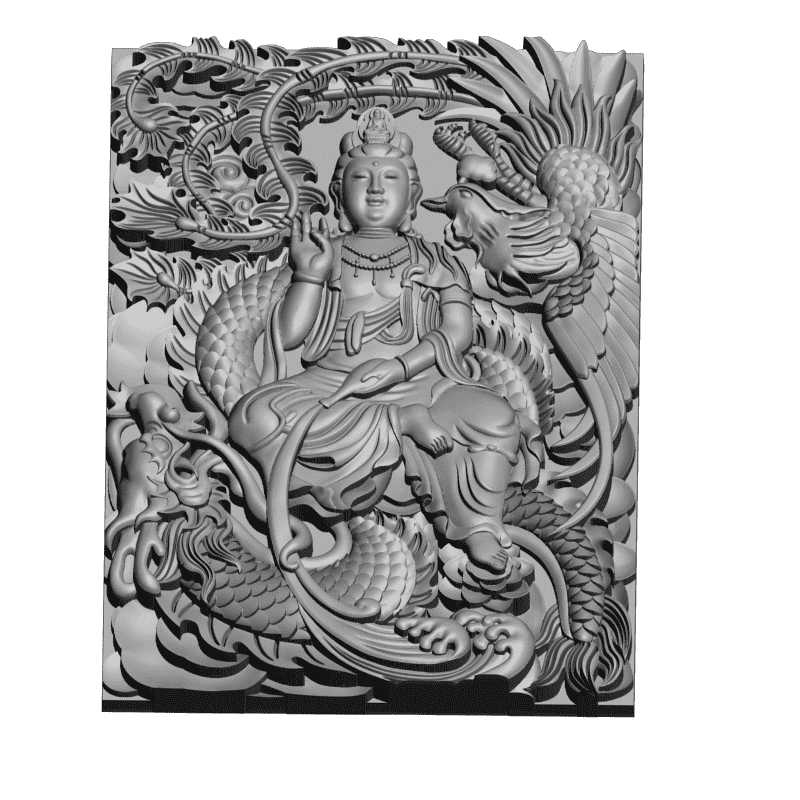 картинка Гуань Инь с драконом и Фениксом D12-510 3D-STL.COM