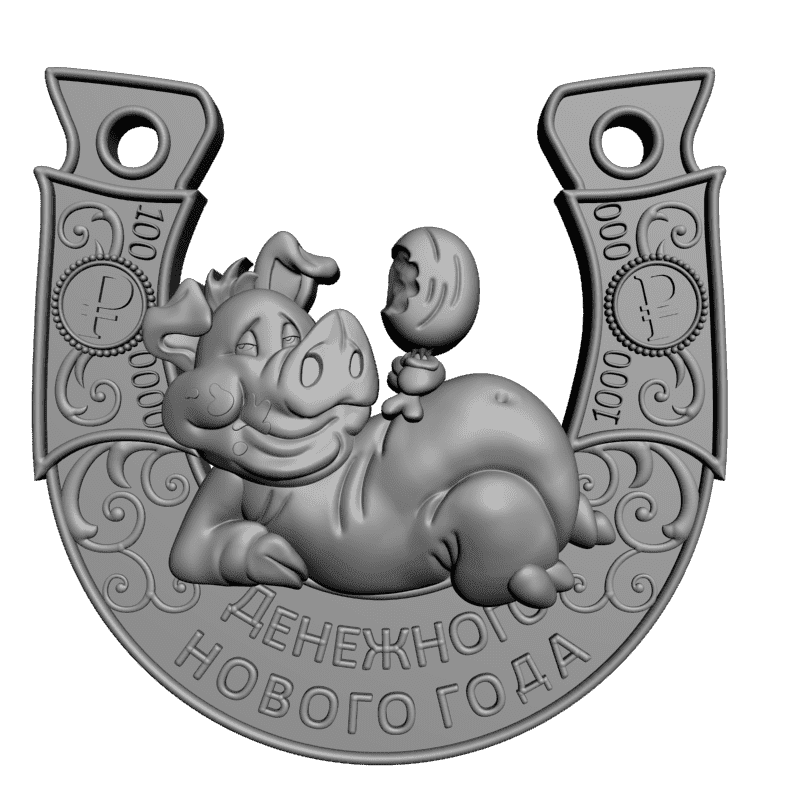 картинка Поросёнок с подковой 2019 P4-222 3D-STL.COM