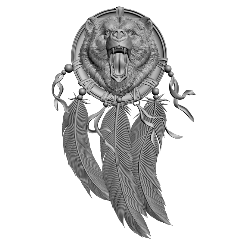 картинка Медведь на щите с перьями P4-533 3D-STL.COM