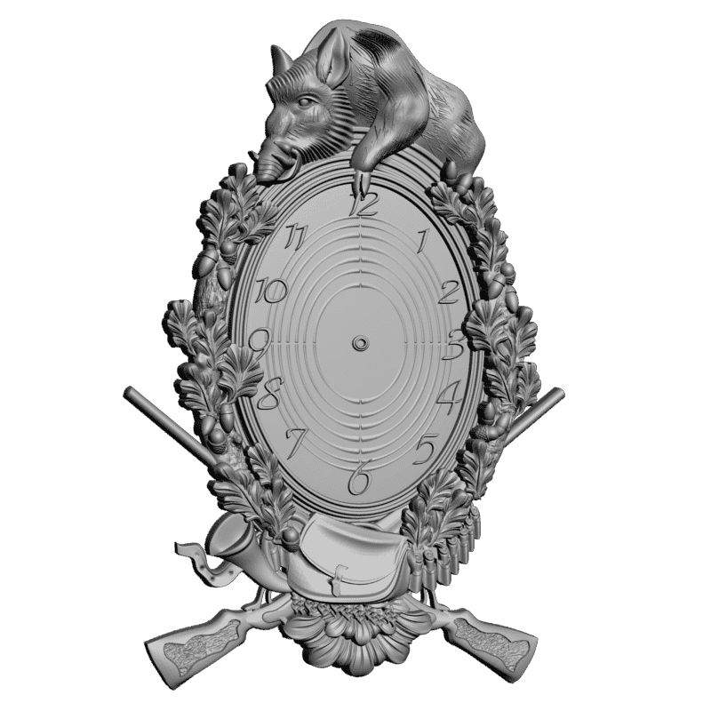 картинка Часы с кабаном и ружьями P3-170 3D-STL.COM