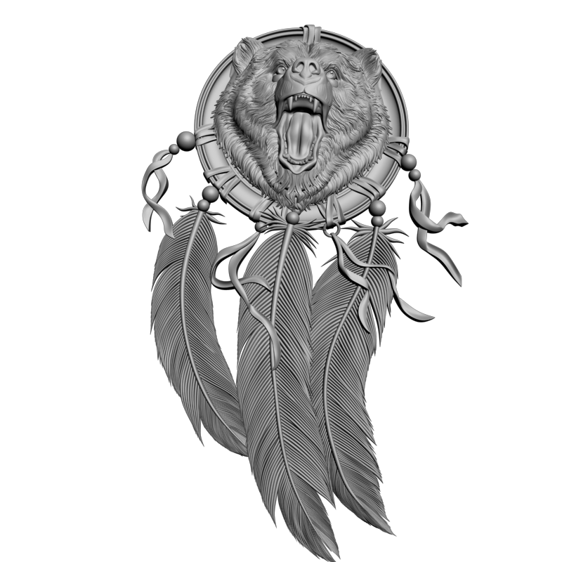картинка Медведь на щите с перьями P4-533 3D-STL.COM
