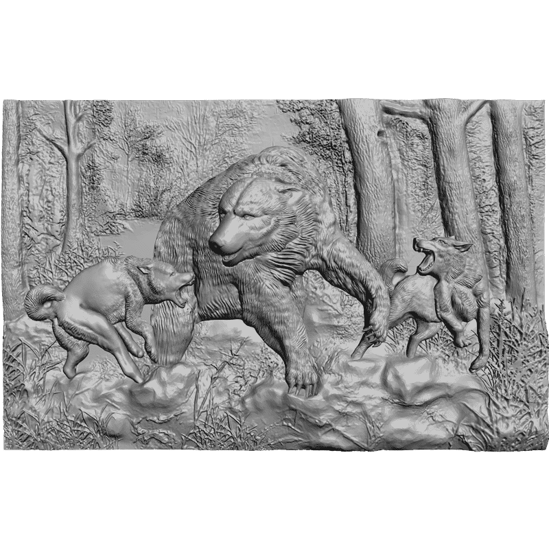 картинка Медведь и собаки D12-056 3D-STL.COM