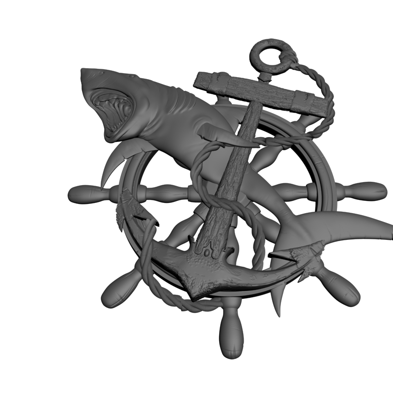 картинка Якорь с акулой и штурвалом P4-382 3D-STL.COM