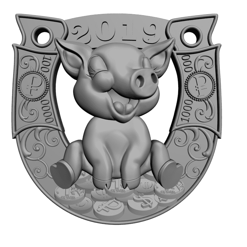 картинка Поросёнок с подковой 2019 P4-216 3D-STL.COM