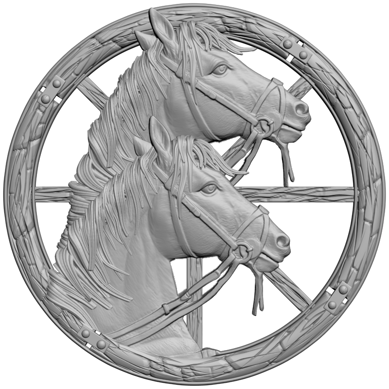 картинка Головы лошадей в колесе D12-795 3D-STL.COM