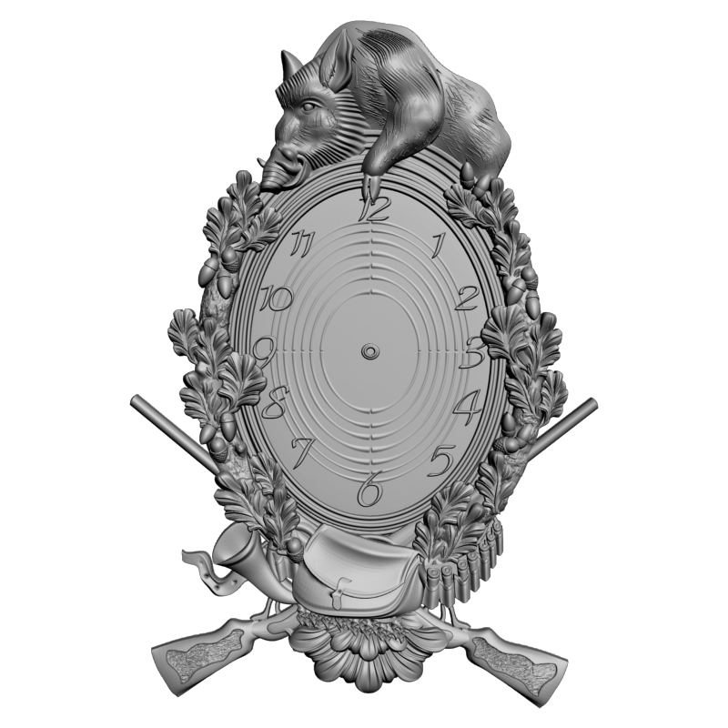 картинка Часы с кабаном и ружьями P3-170 3D-STL.COM